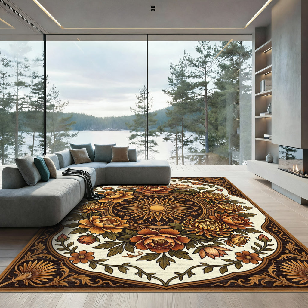 Golden Sun Floral Medallion Art Rug