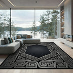 Silver Greek Key Geometric Frame Rug