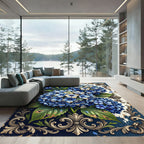 Ornate Blue Hydrangea Floral Arrangement Rug