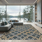 Intricate Golden Arched Lattice Gray Rug