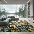 Vintage Earthy Floral Meadow Illustration Rug