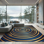 Modern Navy and Gold Concentric Circles Rug