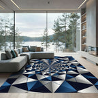 Contemporary Blue Silver Geometric Fractal Rug