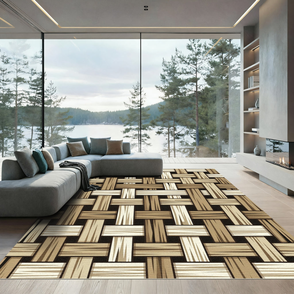 Natural Woven Tan Wood Texture Rug