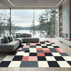 Modern Geometric Grid in Blush and Charcoal Rug