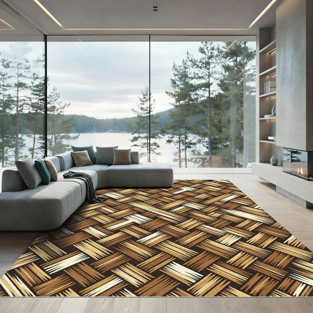 Earthy Brown Woven Basket Weave Rug