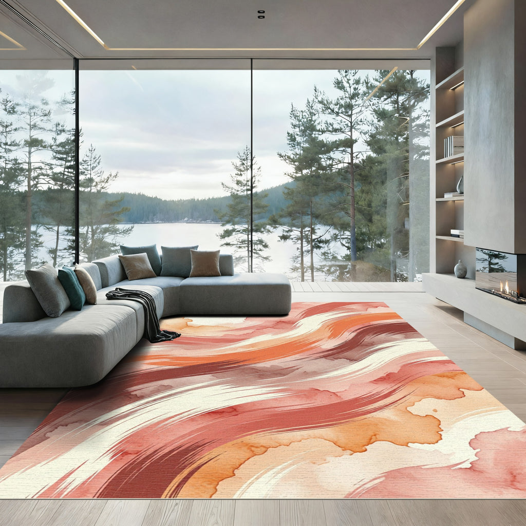 Earthy Watercolor Swirl Abstract Waves Rug
