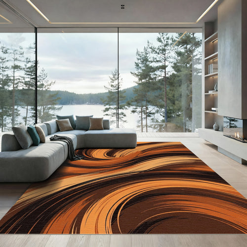 Abstract Golden Brown Swirling Wave Rug