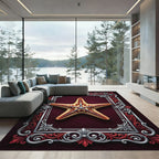 Ornate Deep Burgundy Starfish Frame Rug