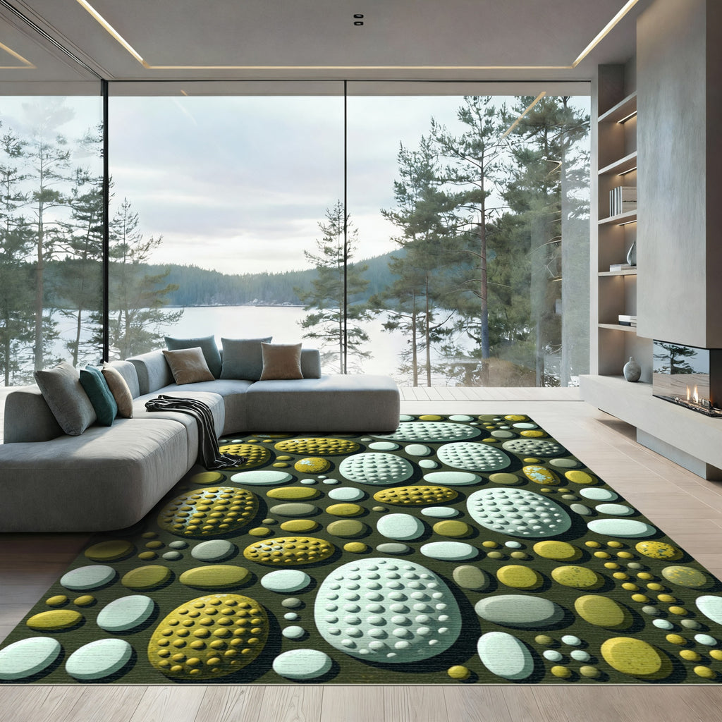 Textured Olive and Sage Pebble Mosaic Rug