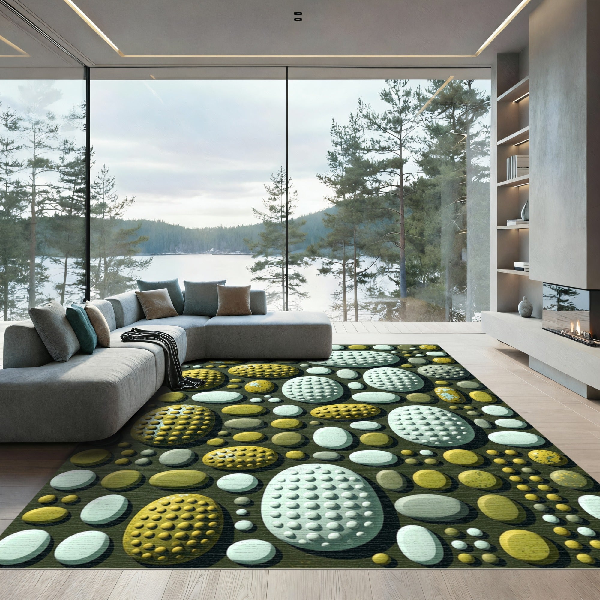 Textured Olive and Sage Pebble Mosaic Rug