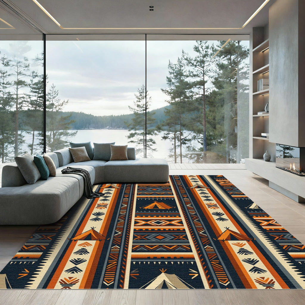 Terra Cotta Geometric Teepee Stripe Rug