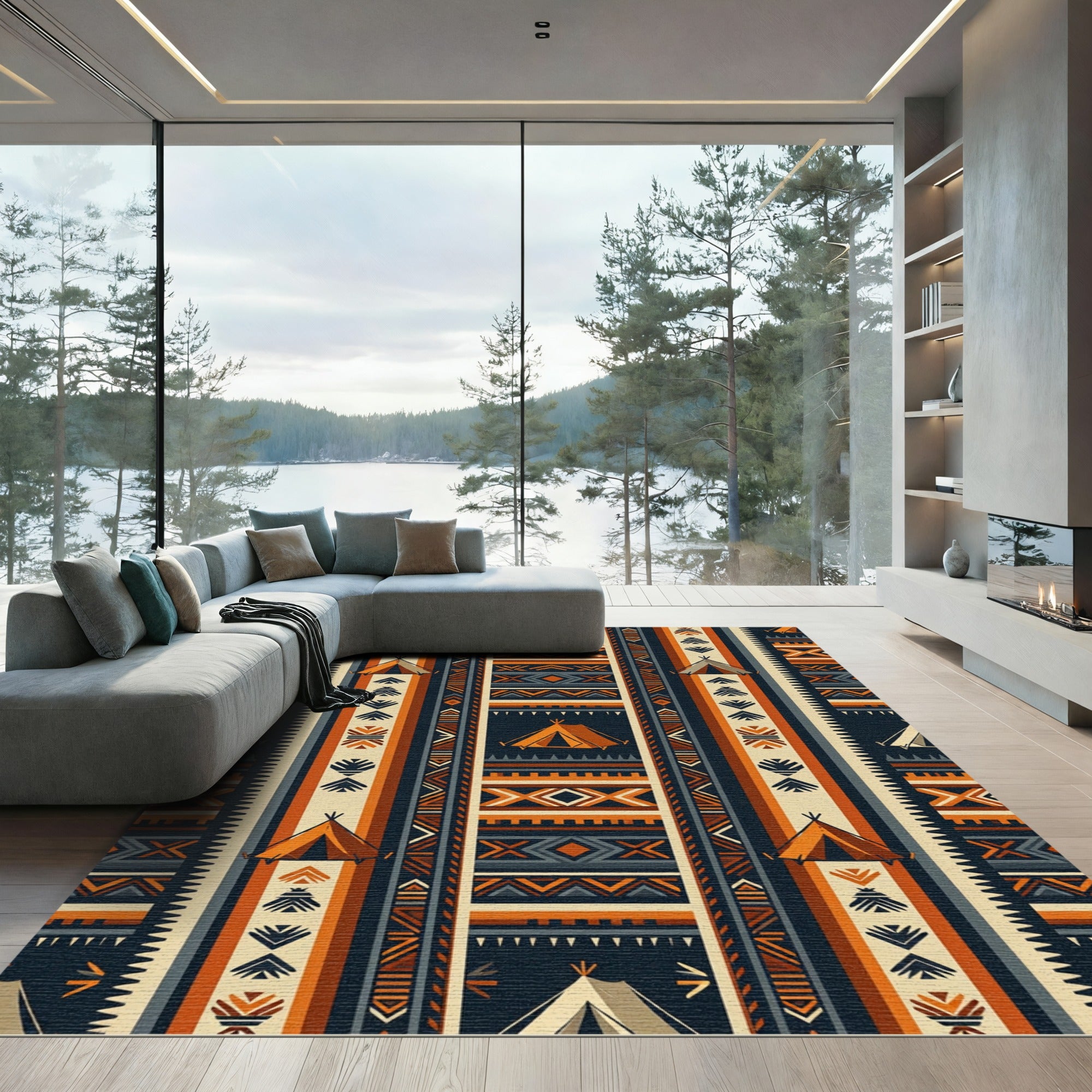 Terra Cotta Geometric Teepee Stripe Rug