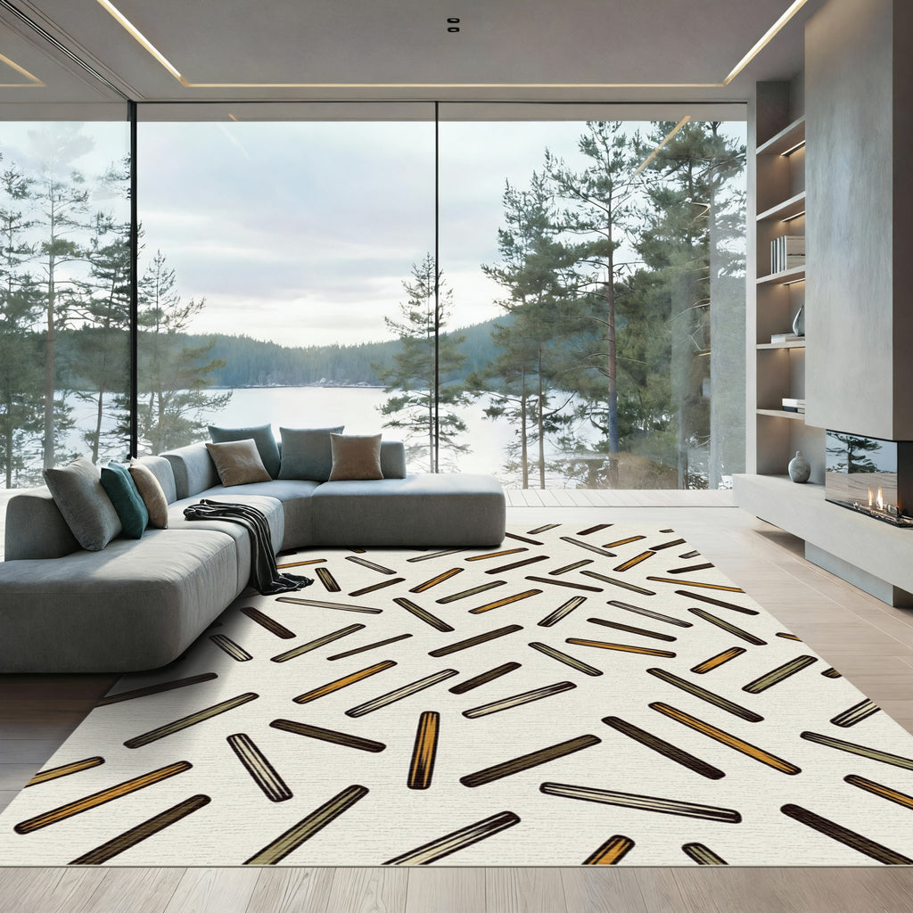 Mid Century Earthy Tone Scattered Sticks Rug
