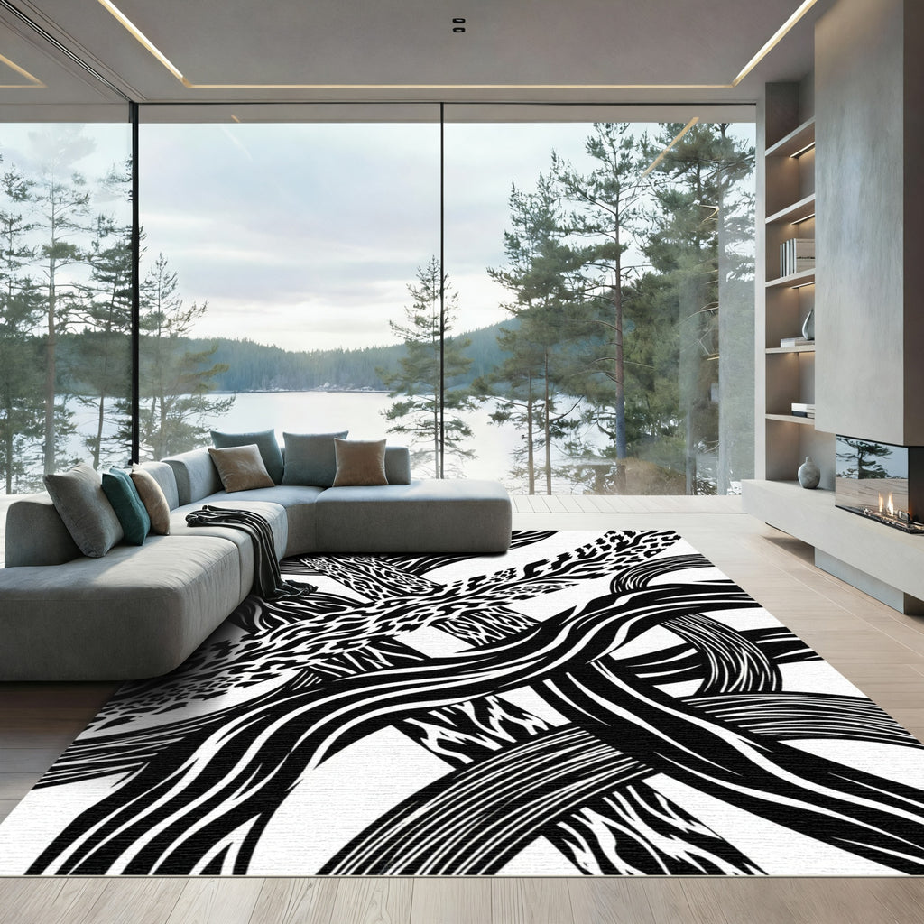 Monochrome Abstract Animal Print Flow Rug