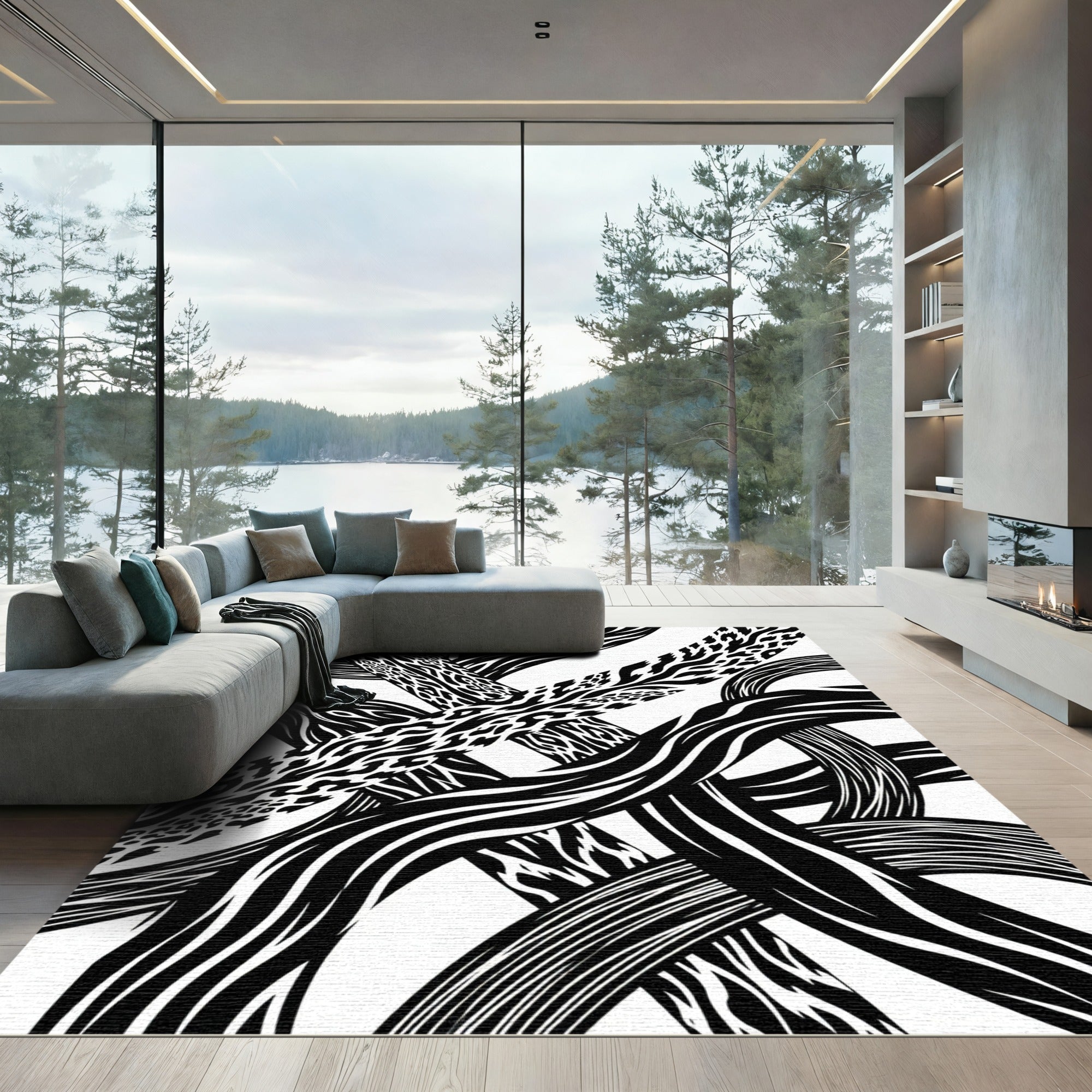 Monochrome Abstract Animal Print Flow Rug