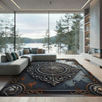 Ornate Metallic Gray Filigree Medallion Rug
