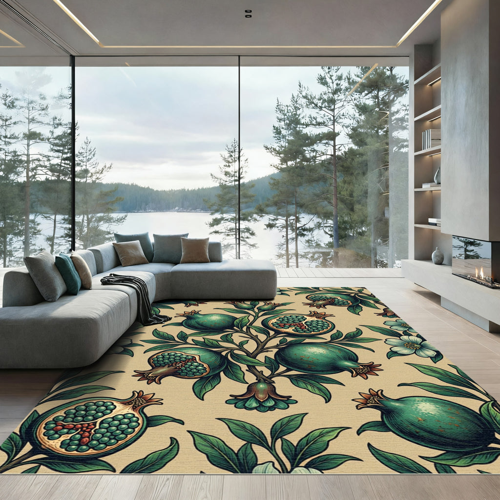 Botanical Pomegranate Forest Sage Green Wall Art Rug