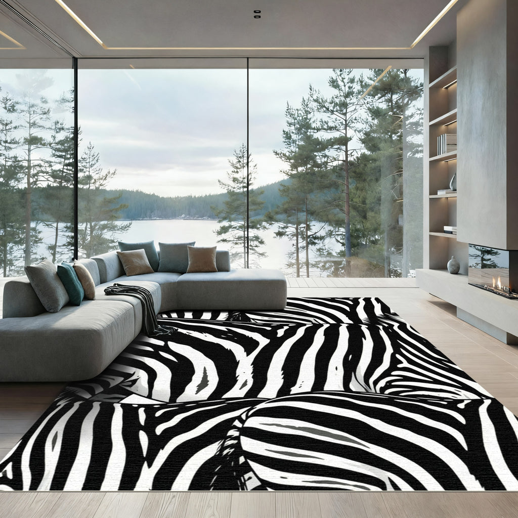 Monochromatic Zebra Stripe Abstract Rug