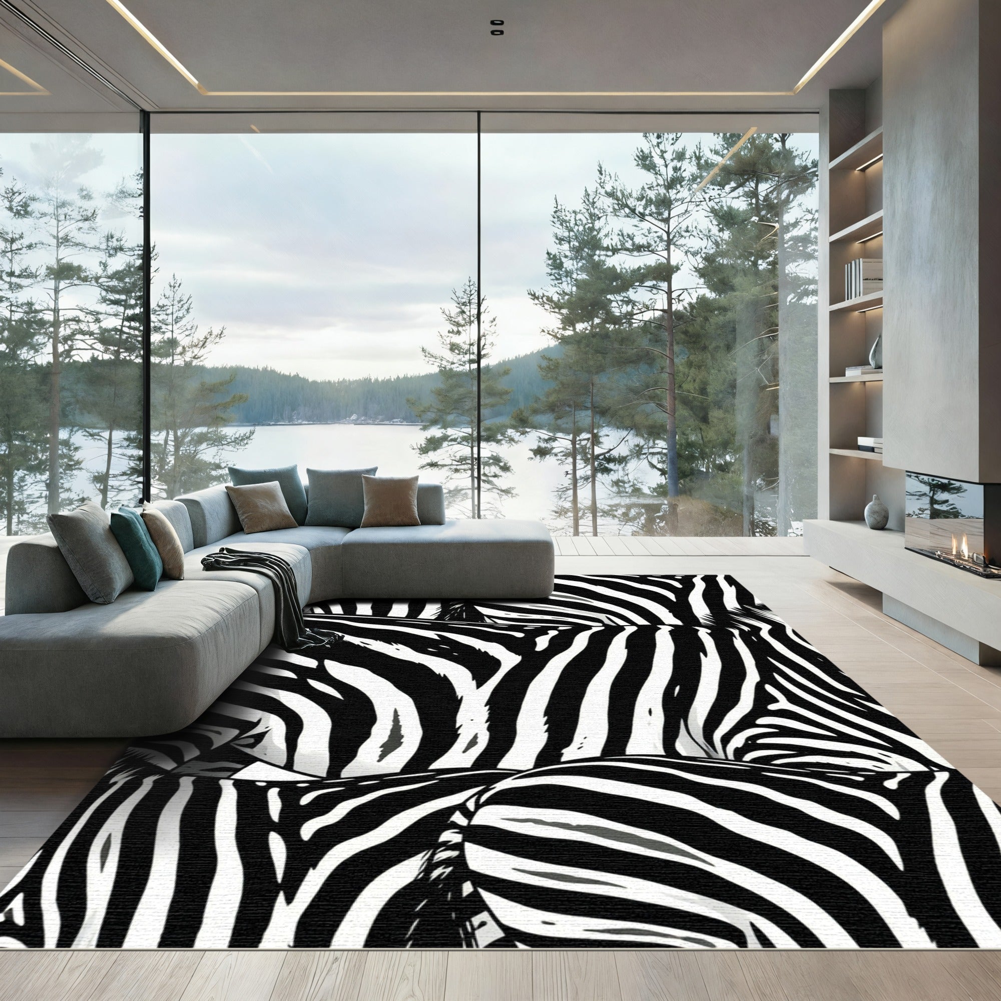 Monochromatic Zebra Stripe Abstract Rug