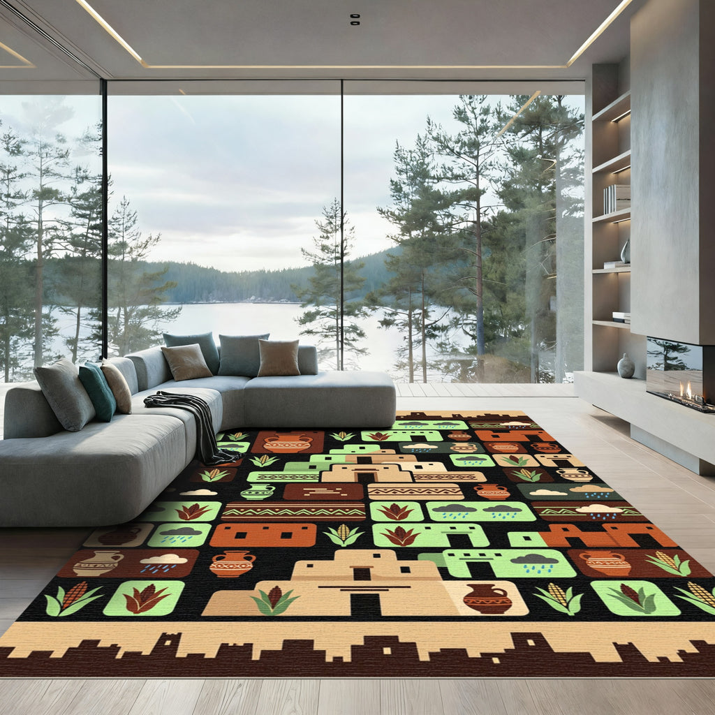 Southwest Ancient Pueblo Earth Tone Tile Rug