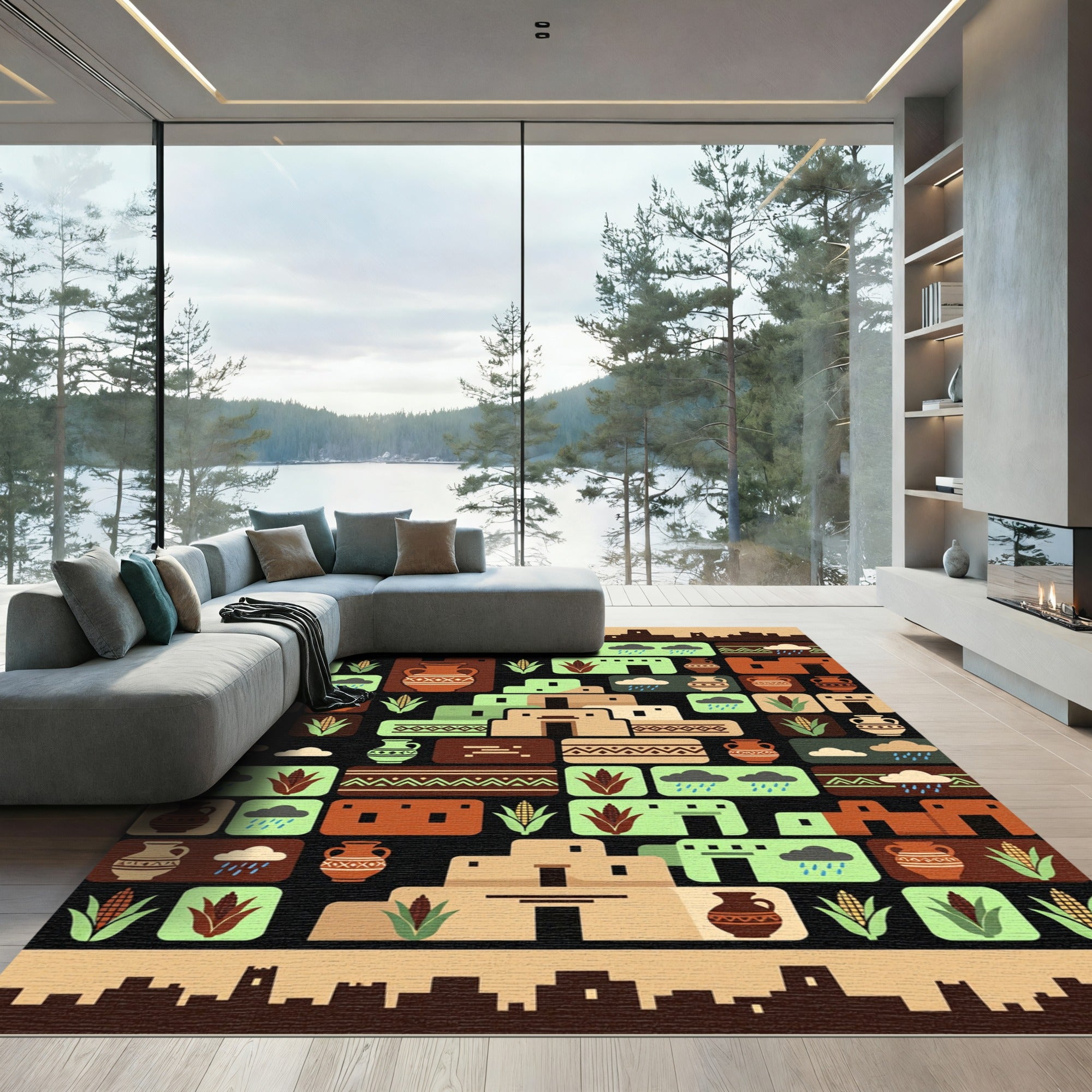 Southwest Ancient Pueblo Earth Tone Tile Rug