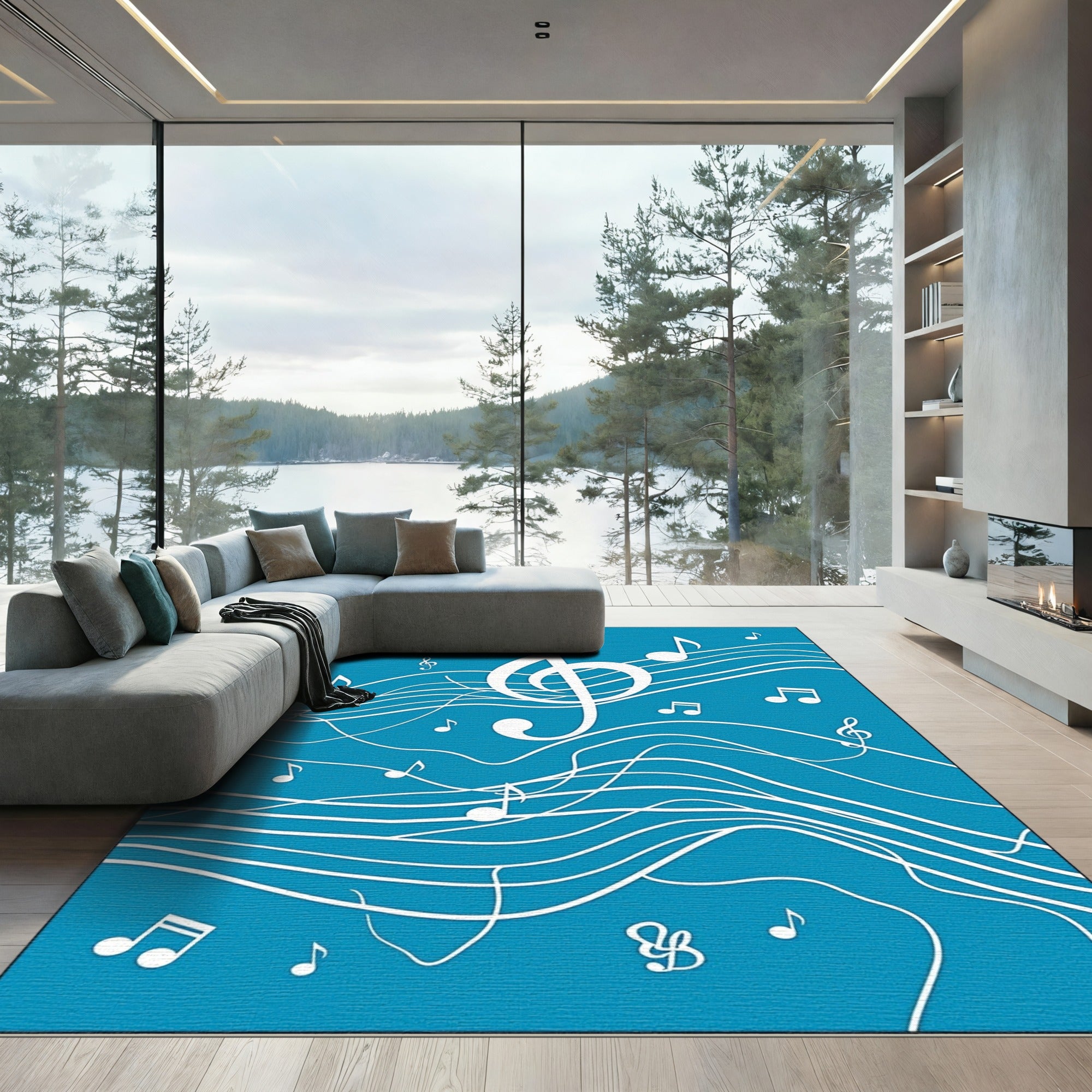 Blue Abstract Musical Notes Rug