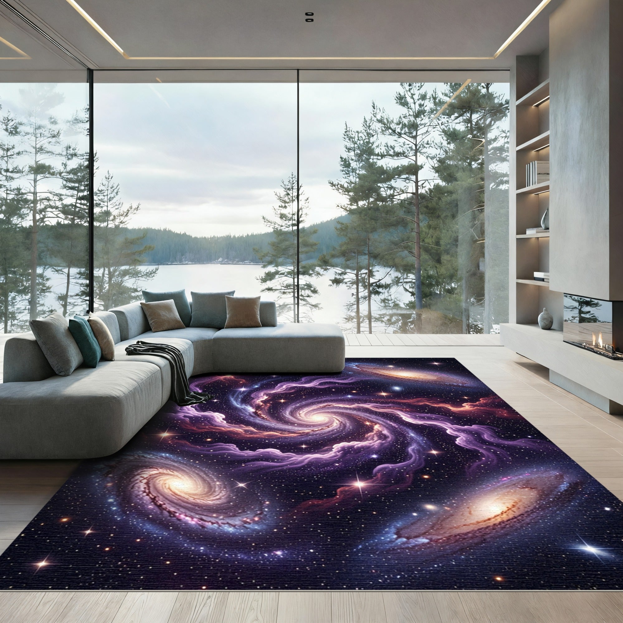 Cosmic Purple Nebula Whirlpool Galaxy Rug