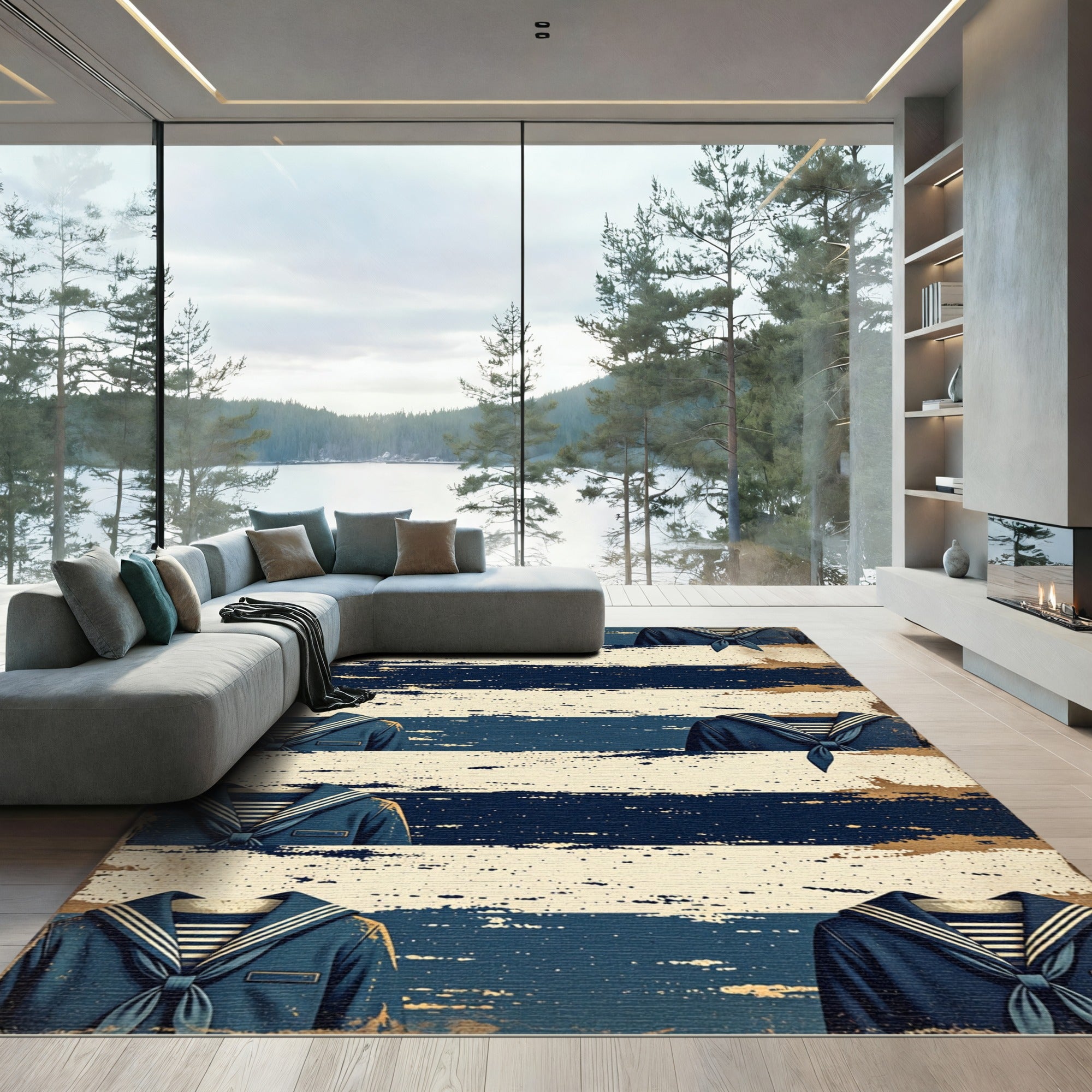 Vintage Maritime Sailor Navy Striped Uniform Rug