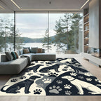 Monochrome Labrador Dog Paw Silhouette Art Rug