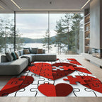 Crimson Heart Shaped Puzzle Collage Rug