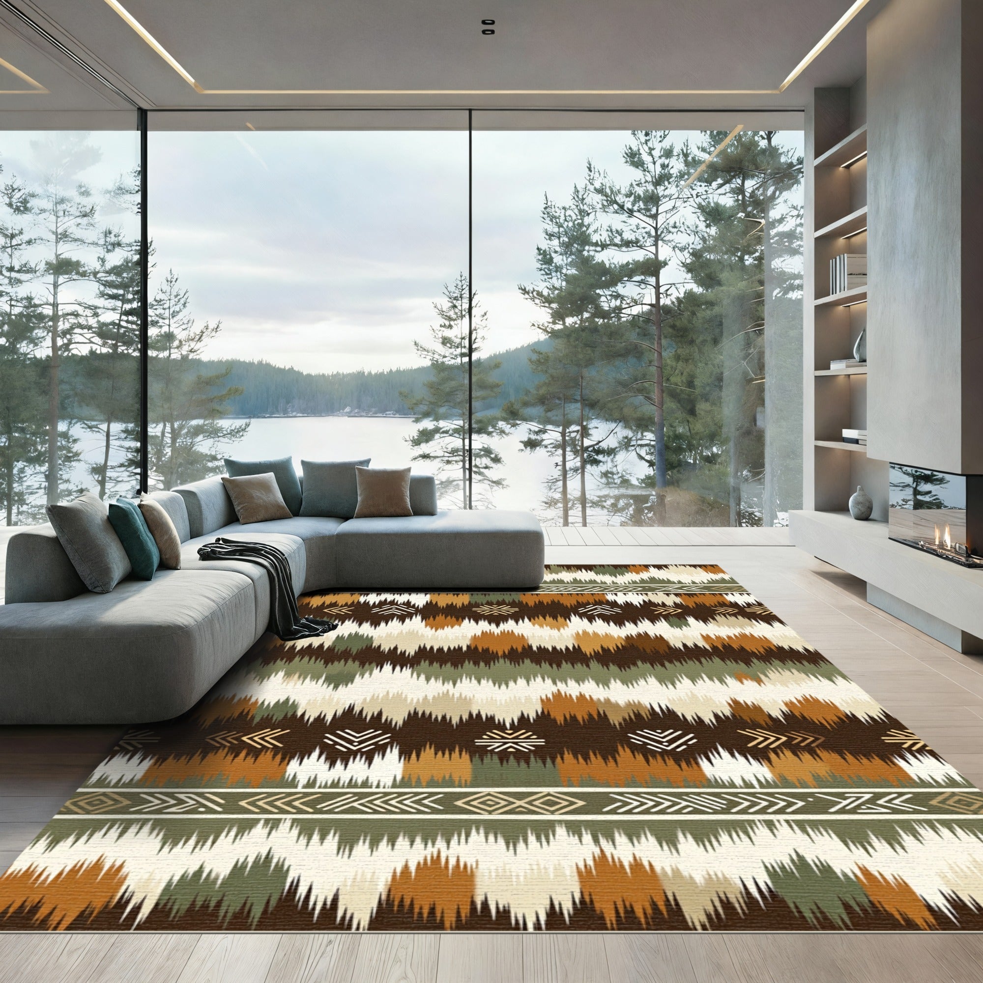 Earthy Tone Geometric Zig Zag Rug