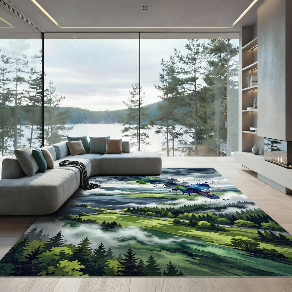 Abstract Stormy Landscape Watercolor Art Rug