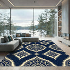 Navy Cream Ikat Radial Medallion Rug