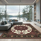 Deep Crimson Floral Medallion Border Rug