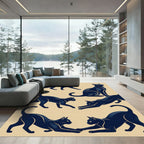 Minimalist Navy Black Cat Silhouette Rug