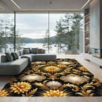 Gilded Baroque Floral Scroll Black Rug