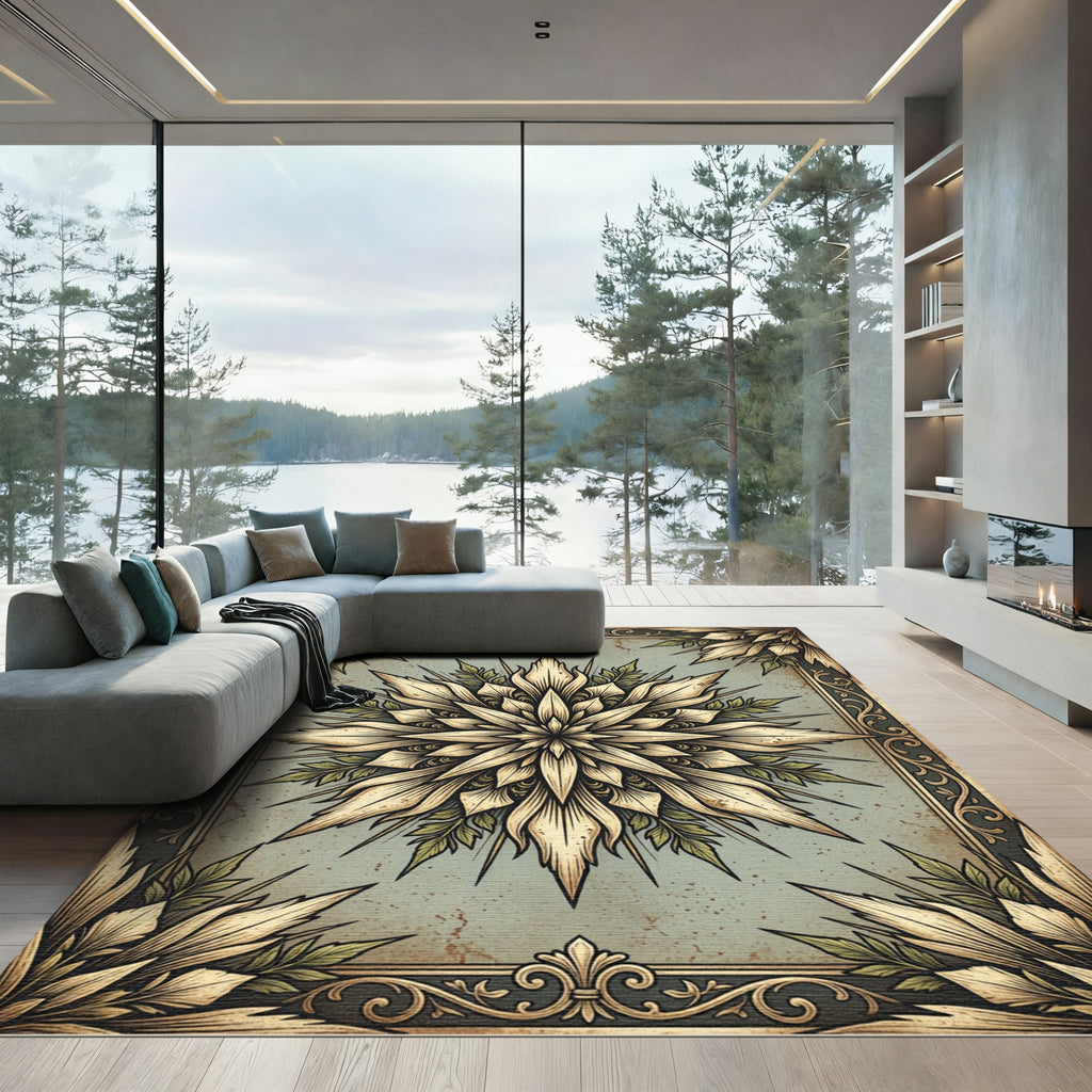Vintage Neutral Floral Star Medallion Rug