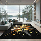 Metallic Gold and Black Abstract Explosion Rug