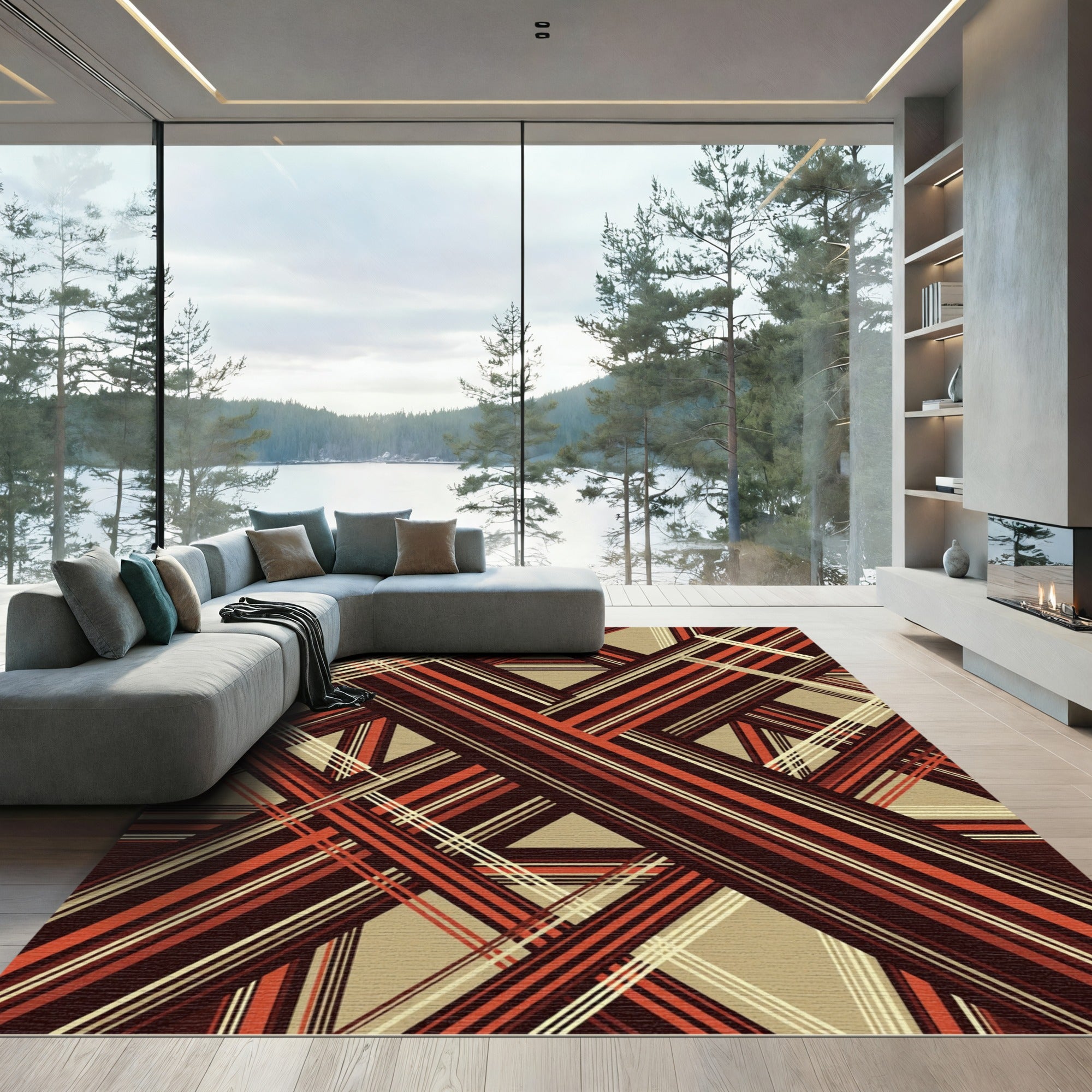 Warm Red Brown Intersecting Stripes Rug