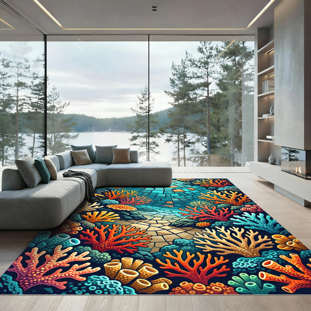 Coastal Coral Reef Mosaic Vibes Rug