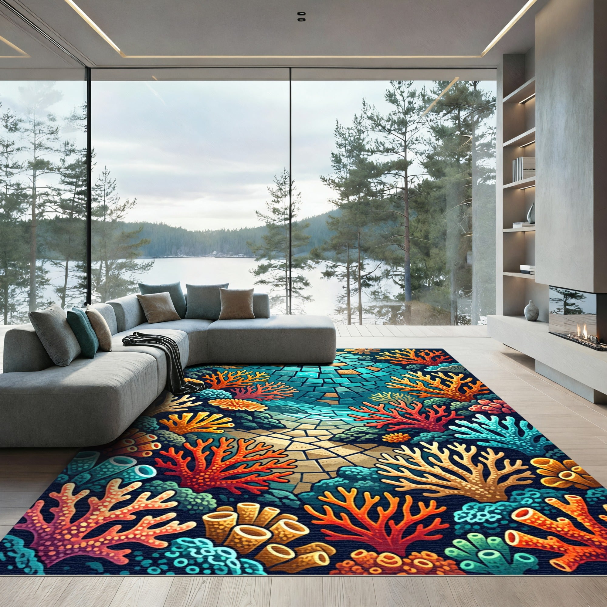 Coastal Coral Reef Mosaic Vibes Rug