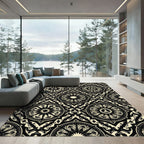 Black and Cream Geometric Medallion Lattice Rug