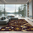 Golden Arrows and Geometric Staircase Art Rug