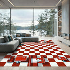 Retro Red Checkered Diner Floor Rug
