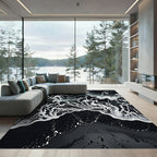 Dark Ocean Foam Abstract Wave Rug