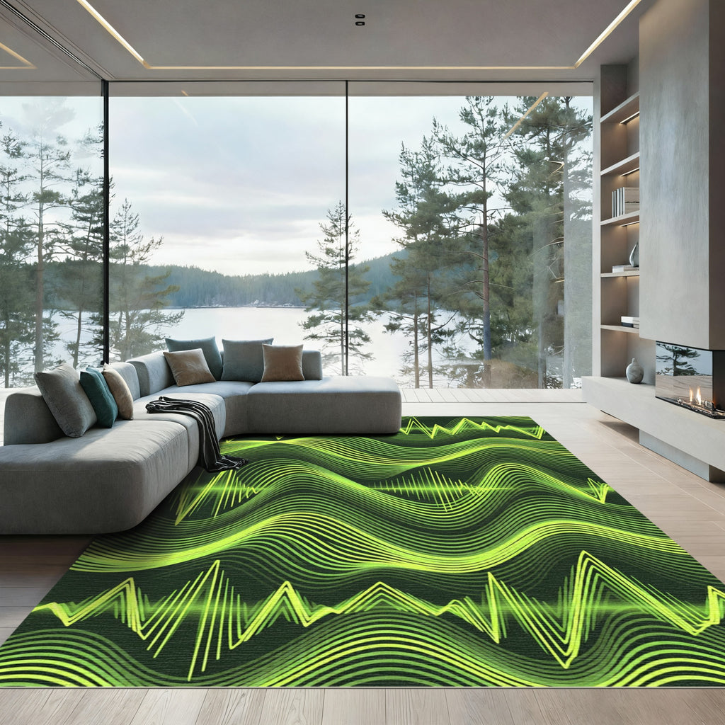 Vivid Neon Green Sonic Wave Rug
