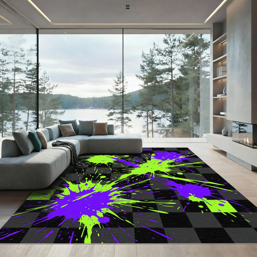 Neon Electric Purple Lime Splatter Rug