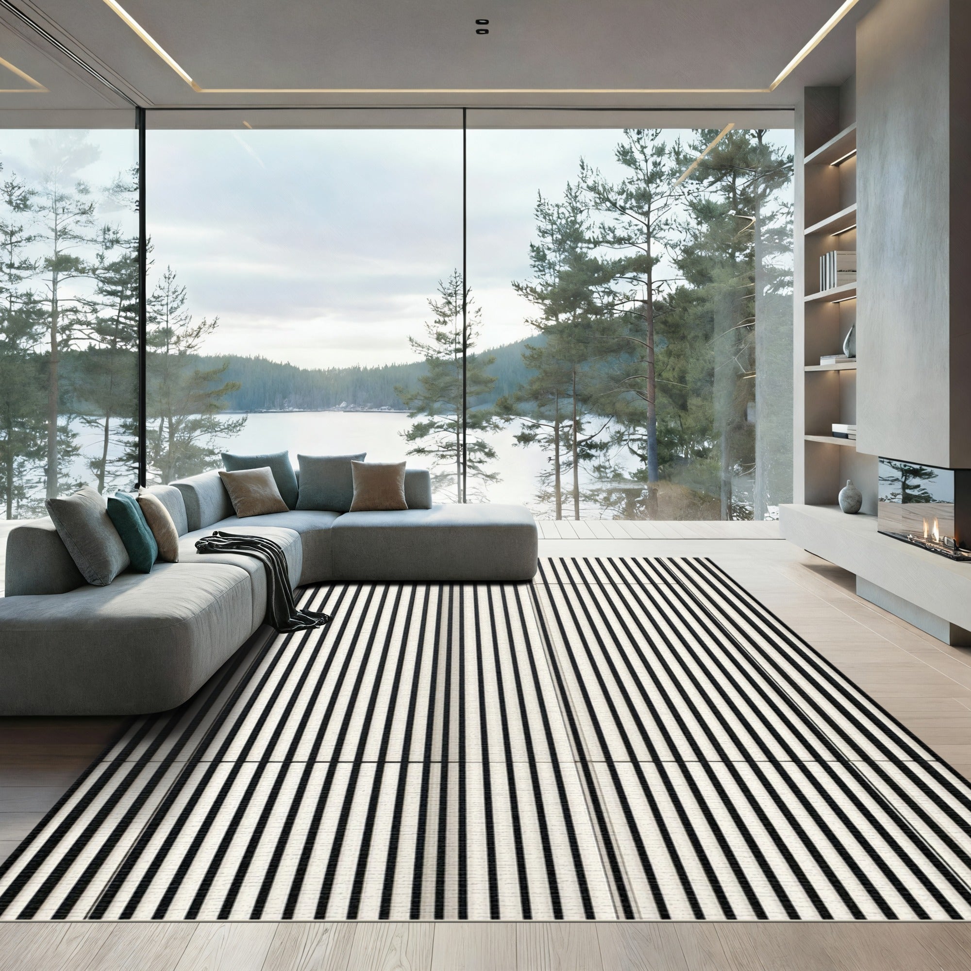 Minimalist Linear Monochrome Vertical Stripe Rug