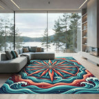 Vibrant Teal and Coral Nautical Compass Rug